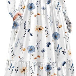 Women Plus Size Long Sleeve Dress Loose Casual Flowy Tiered Long Maxi Dresses wi